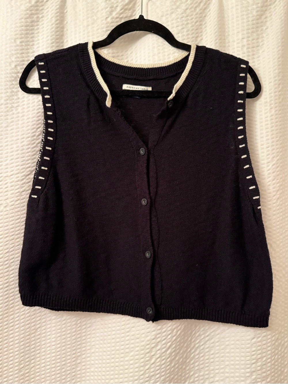 American Eagle Button Boxy Vest Sweater Top Sz M Black White Chic